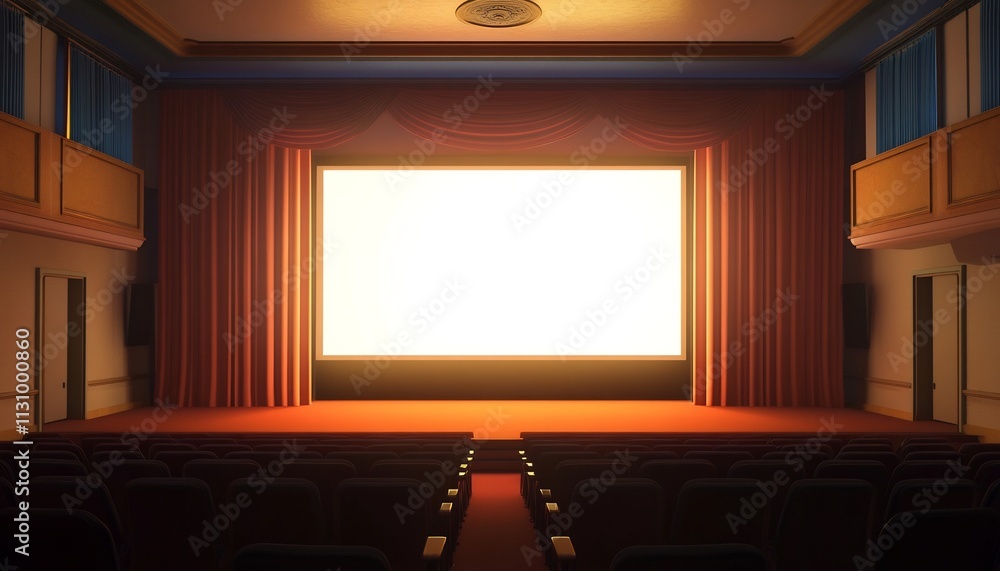 Fototapeta premium Empty Conference Room Awaits Presentation on Large Projection Screen