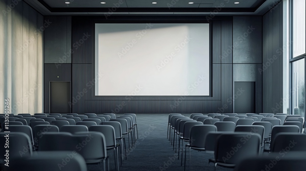 Fototapeta premium Blank Presentation Screen in Empty Conference Room for Corporate Events
