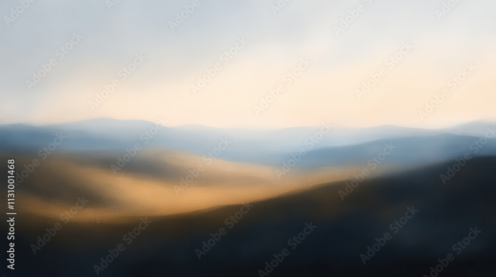 Fototapeta premium serene mountain range at dawn, enveloped in soft mist and light