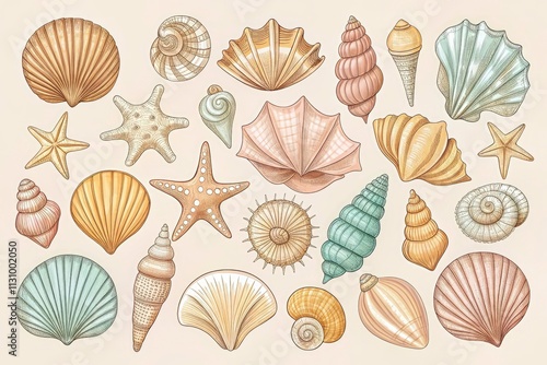 Minimalist seashell illustrations: create elegant greeting cards, wedding invites, or stylish posters. photo