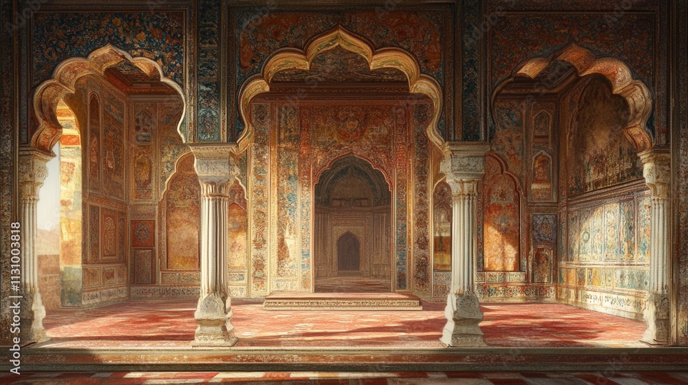 Obraz premium Taj Mahal photographed through ornate archways, creating a beautifully framed scene