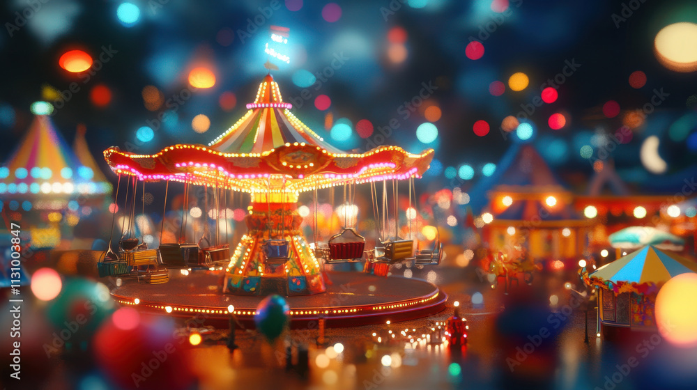 Fototapeta premium colorful carnival scene with rides and vibrant bokeh lights