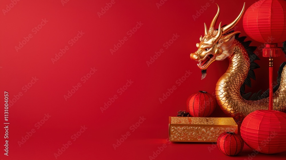 Obraz premium Striking Chinese New Year Scene with Dragon and Lanterns