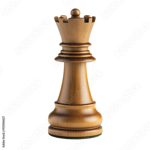 Wooden chess queen piece isolated on transparent background
