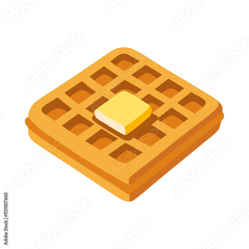 Belgian Waffle with Butter on Top Vector Illustration | Breakfast Food Clipart