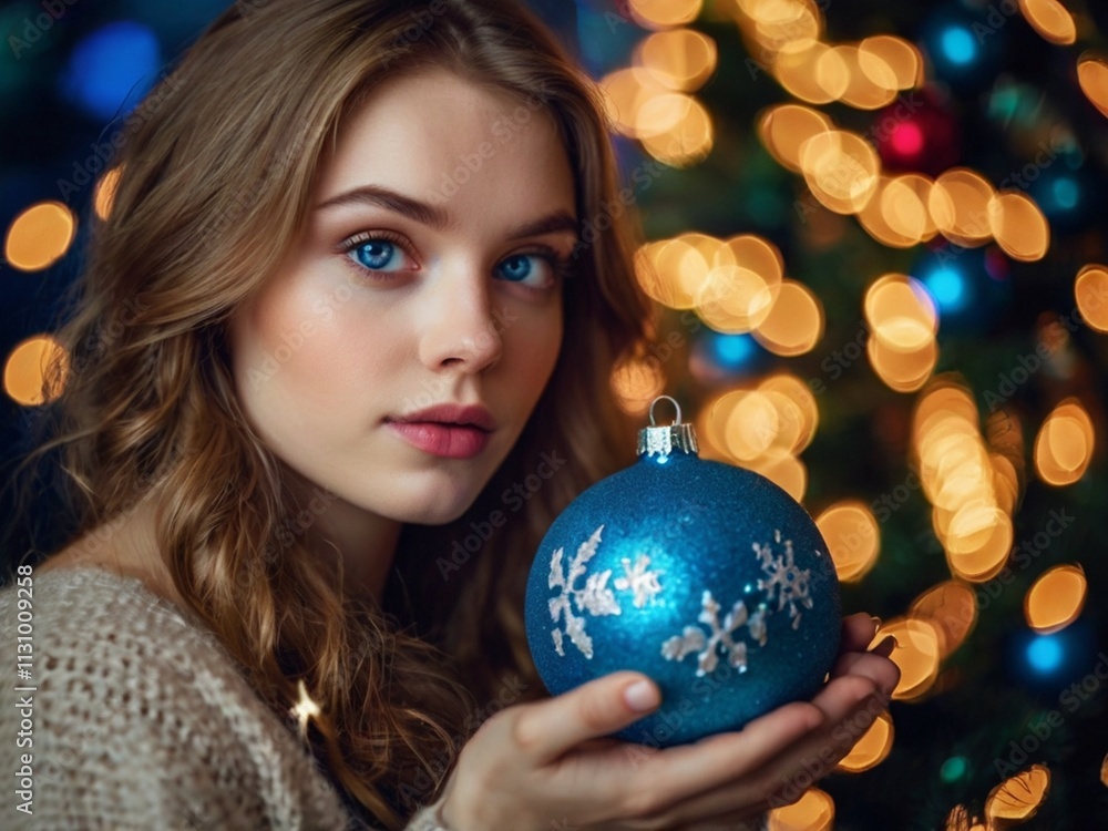 Fototapeta premium girl with christmas tree