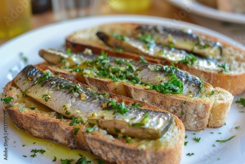 Toast with canned sardines in oil photo