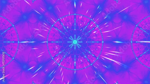 Kaleidoscopic blue-emerald patterns on a pink and lilac background, motion abstract pattern