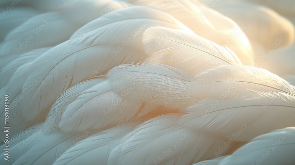 Obraz premium White feathers create a soft, delicate background, evoking feelings of peace, tranquility, and spiritual connection