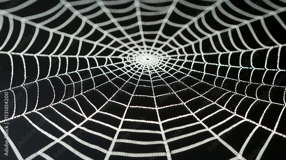 Fototapeta premium Close-up view of an intricate spider web on a dark background.
