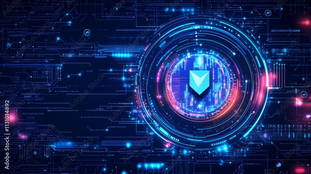 Obraz premium Futuristic digital shield with glowing circuit patterns.