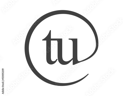 TU logo from two letter with circle shape email sign style. T and U round logotype of business company