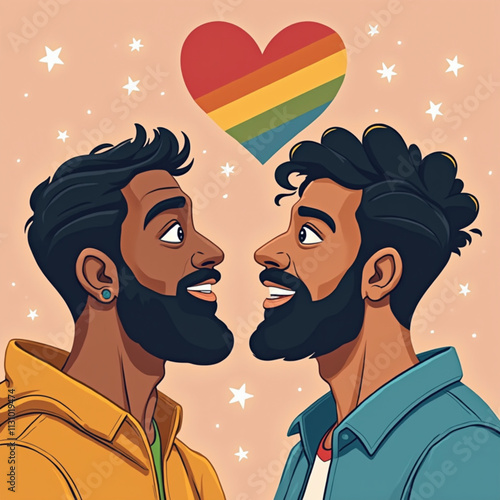 boys celebrating pride month: love, diversity and inclusion. vector illustration.