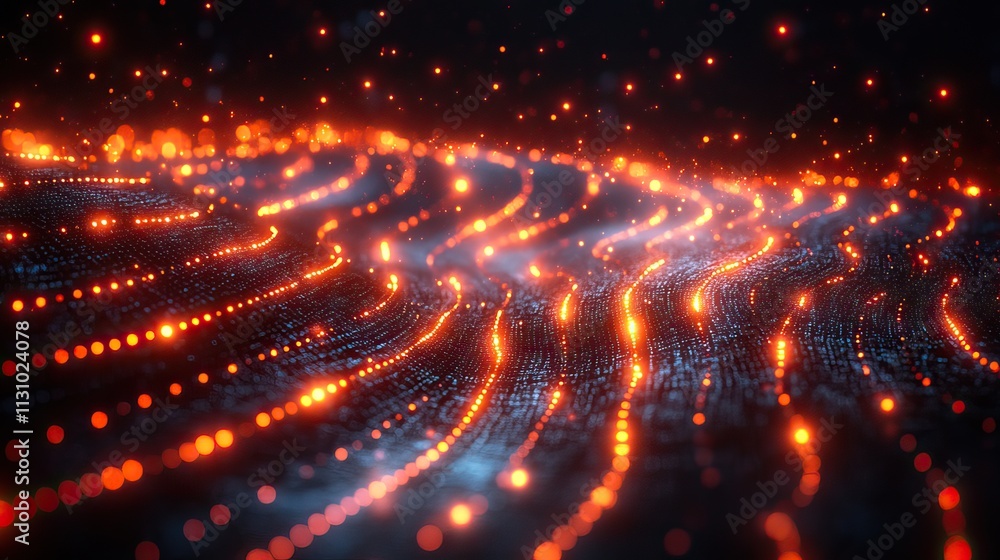 Obraz premium An abstract technology background with algorithms, lights, and bokeh effects represents cybersecurity, big data, and the futuristic flow of information