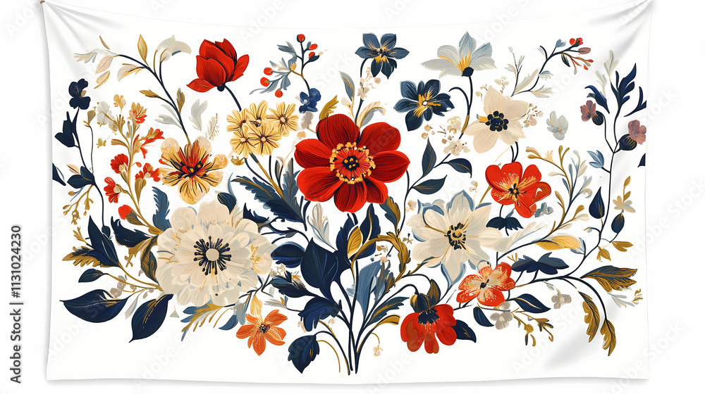 Obraz premium Floral pattern damask tapestry with retro baroque flowers on white background. Tapestry. Illustration