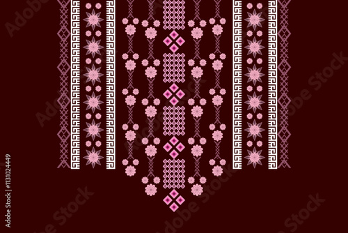 Ikat neck embroidery ethnic geometric element oriental traditional neck pattern. Native border collar decorative design for fabric, fashion, texture, line, decoration, graphic, ceramic, card, printing