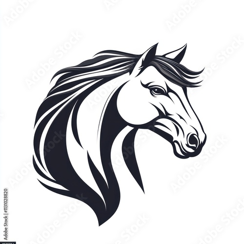 Wallpaper Mural Majestic horse head profile, black and white vector illustration. (1) Torontodigital.ca