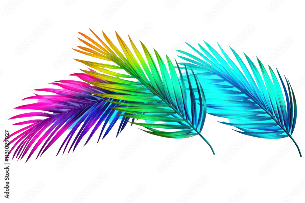 Obraz premium Neon gradient palm leaves featuring a bold mix of bright turquoise, magenta, isolated on white background