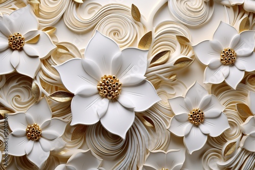 Elegant White and Gold Floral 3D Wall Decor