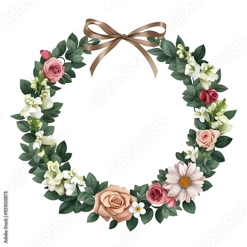 invitation card: Beautiful circular frame rose garland