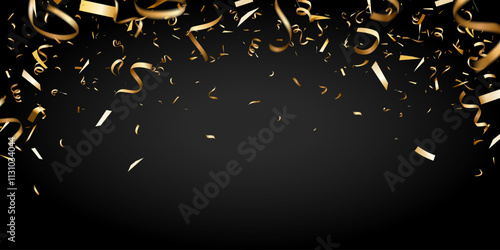 golden gradient confetti isolated on black background. shiny gold confetti on background best for holiday, birthday, celebration party, etc.