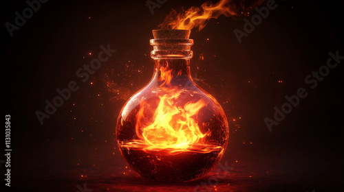 Red laboratory game potion icon animation with fire smoke. Ui sprite sequence isolated design with magic love chemical poison evaporation. Fantasy antidote or elixir prop asset sheet collection
