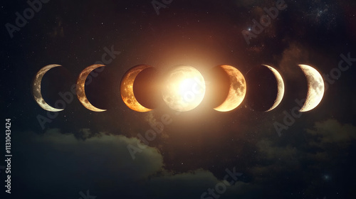 Solar eclipse total and partial phase space vector. Lunar ring cycle with different sun shine. 3d cosmos magic moonphase half and complete effect. Neon astrology sphere glow sequence for night sky photo