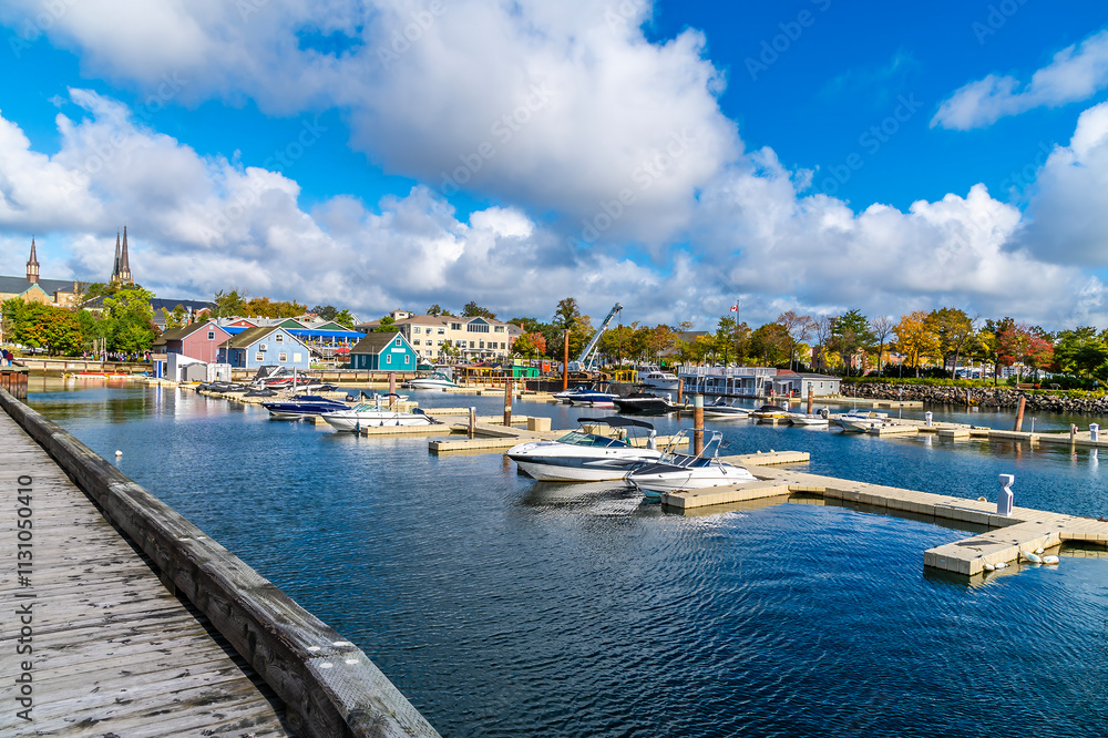 Obraz premium A view across the marina in Charlottetown, Prince Edward Island, Canada in the fall