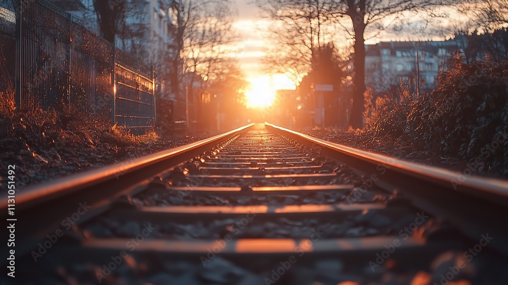 Obraz premium Sunset view down railway tracks.