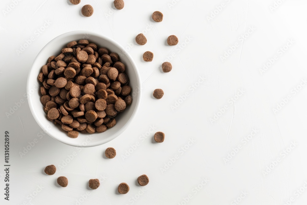 Obraz premium White background with cat food in a bowl