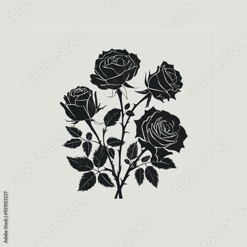 Rose set black silhouette 