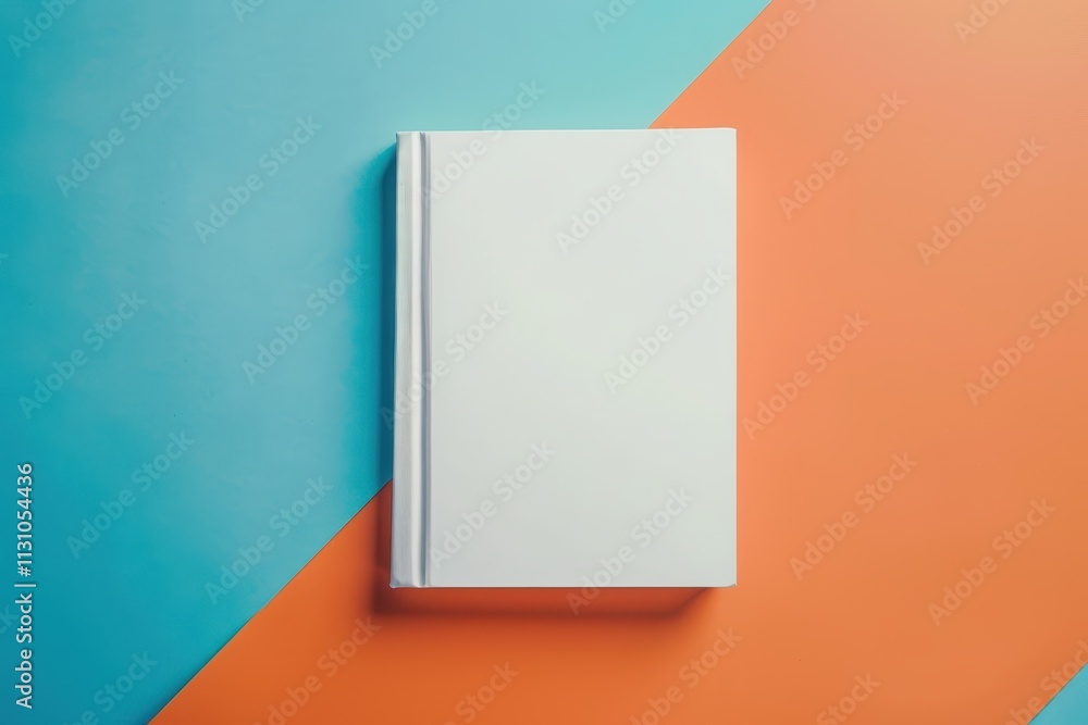 Naklejka premium White book and bookmark on blue and orange backdrop