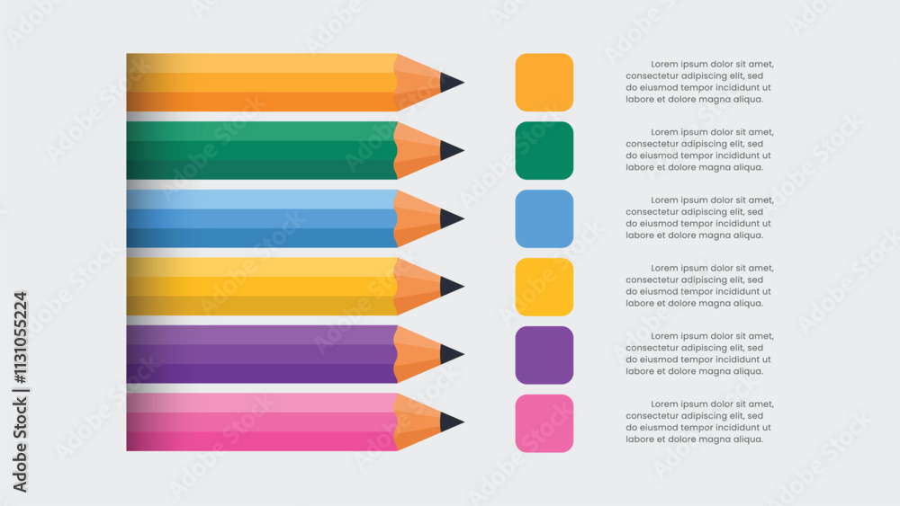 Pencil infographic with 6 options or steps. Education Infographic. Pencil infographic with 6 options or steps. Education Infographic.