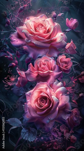 Wallpaper Mural Captivating Floral Roses in Romantic Dreamlike Composition   A breathtaking moody and mystical image showcasing the delicate beauty and sensual allure of vibrant lush roses in a ethereal Torontodigital.ca
