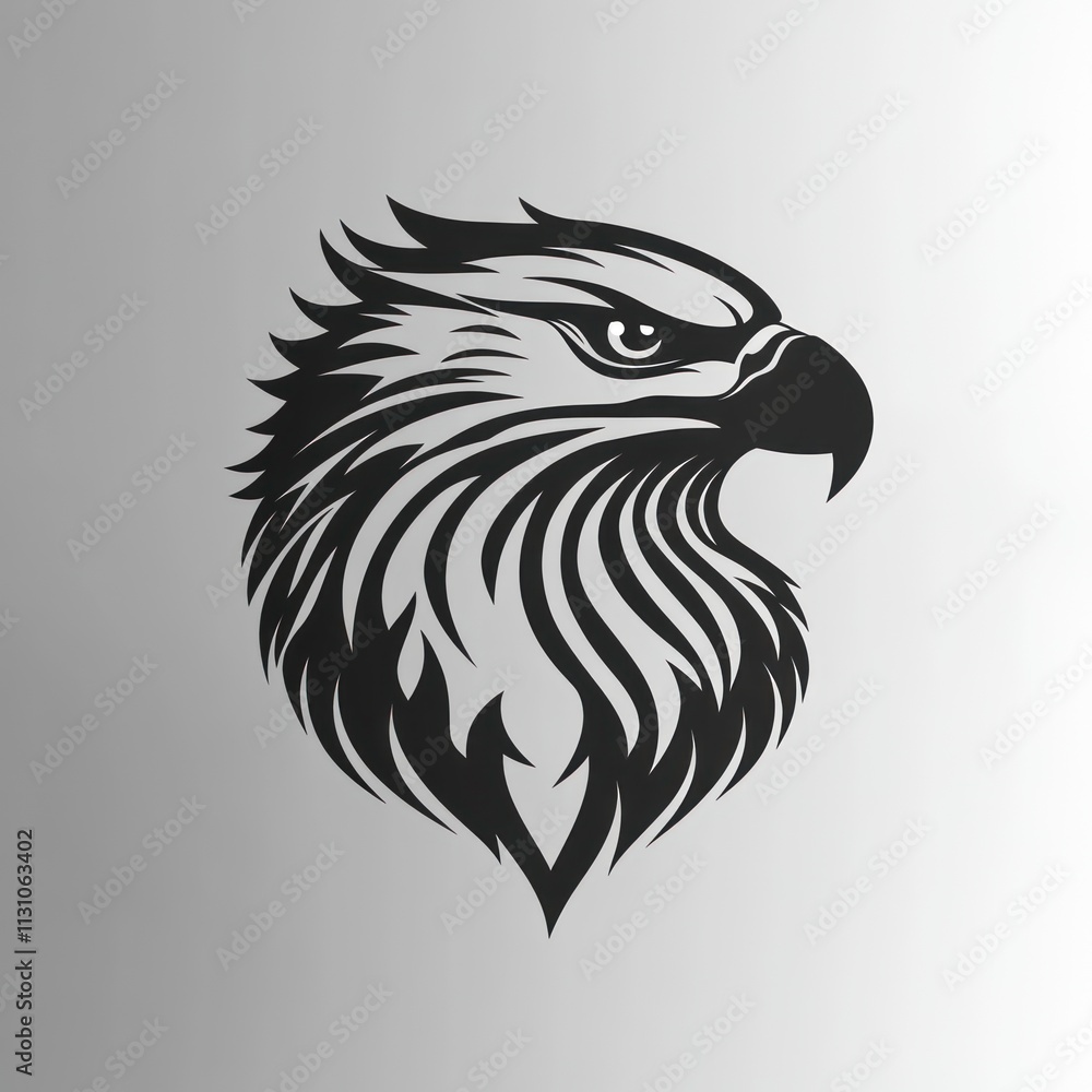 Obraz premium Stylized eagle head profile, black and white vector illustration.