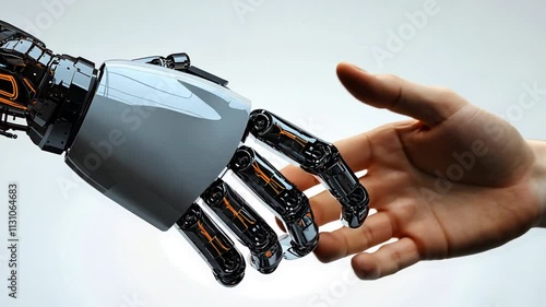 Two robotic hands shaking hands