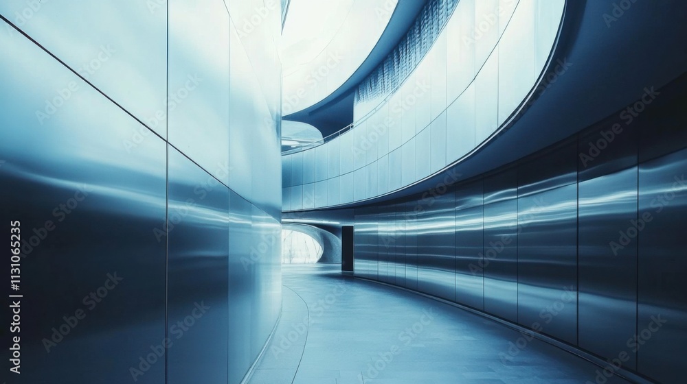 Obraz premium modern architectural design with curved metallic walls, bold and futuristic focus, elegant and clean atmosphere