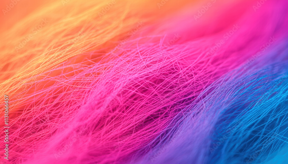 Fototapeta premium A vibrant, colorful abstract image featuring flowing strands in shades of pink, orange, and blue, creating a visually striking wave-like effect.