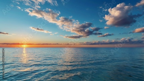 Sky Blue,Cloud Background,Horizon Summer Clear Sky over beach,Vector landscape nature sunrise in Winter,Spring panorama banner white clouds over blue ocean,Sunset landscape
