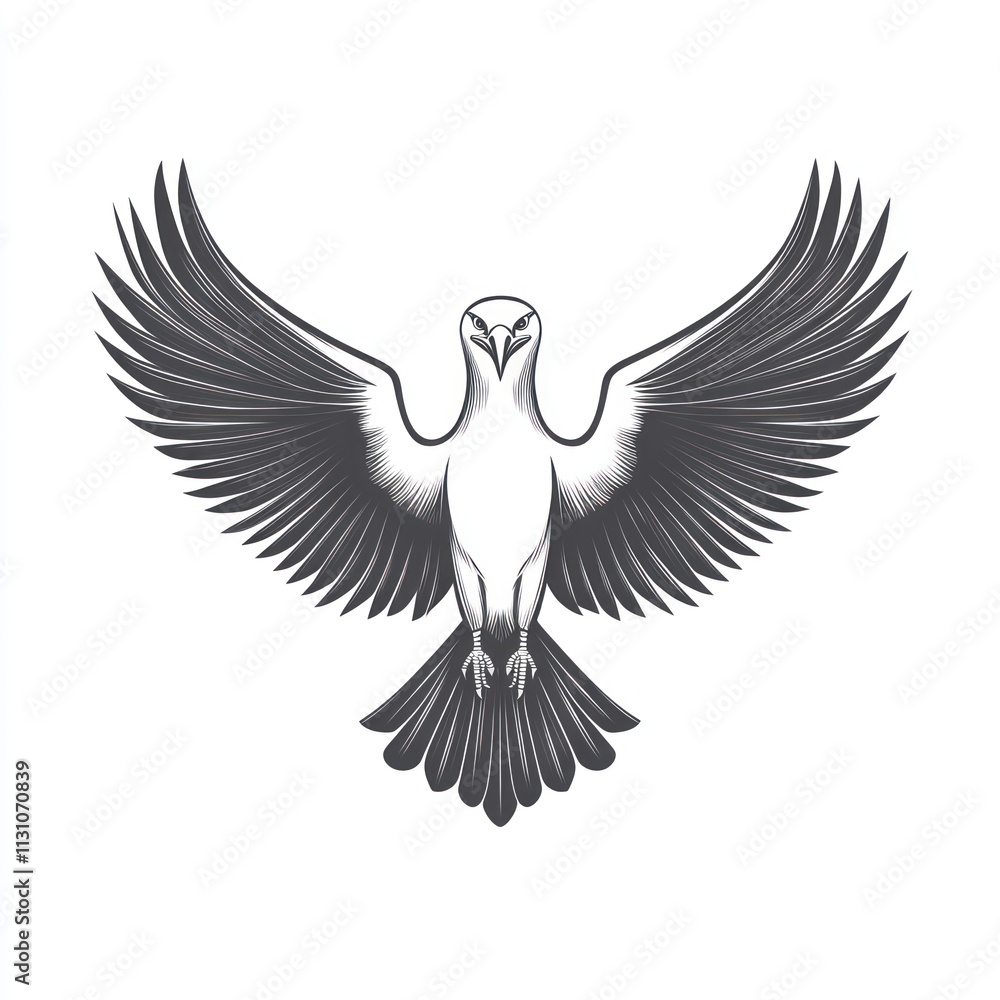 Obraz premium Monochrome illustration of a soaring bird with outstretched wings.
