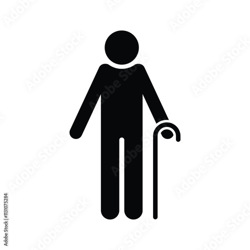Man with walking stick symbol and glyph design on white background