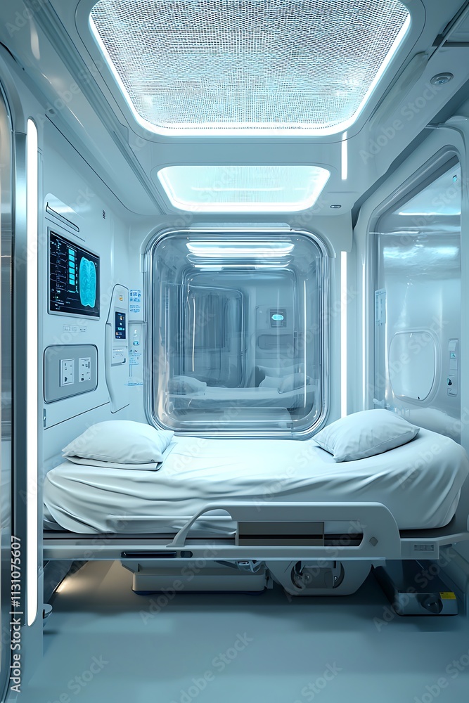 Obraz premium AI systems in an infectious disease room for enhanced patient care and safety.