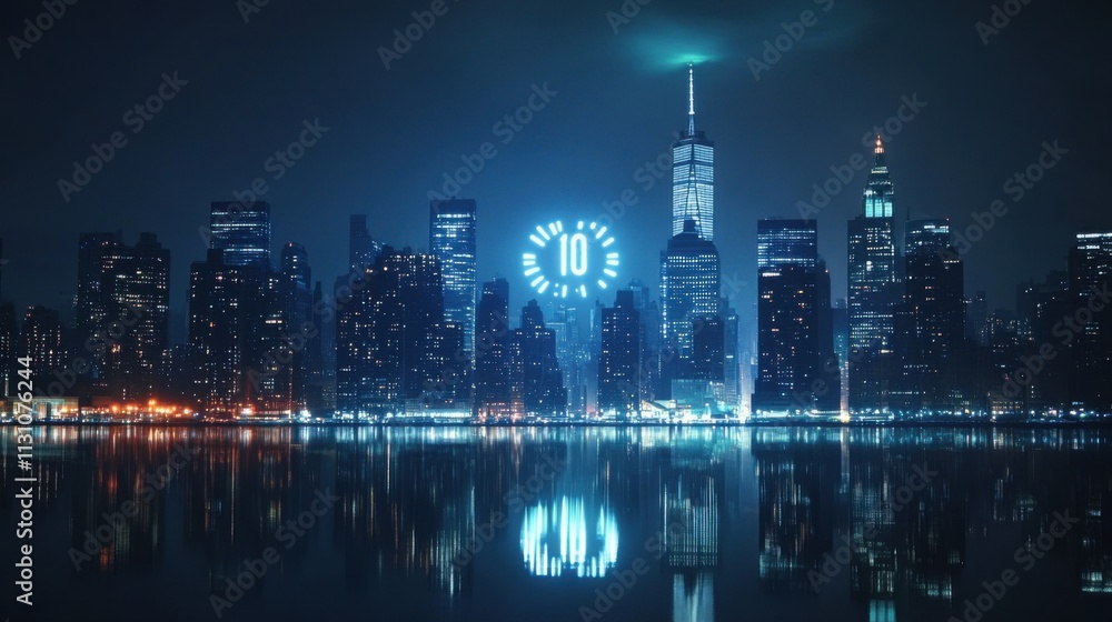 Obraz premium Countdown clock projected on a city skyline