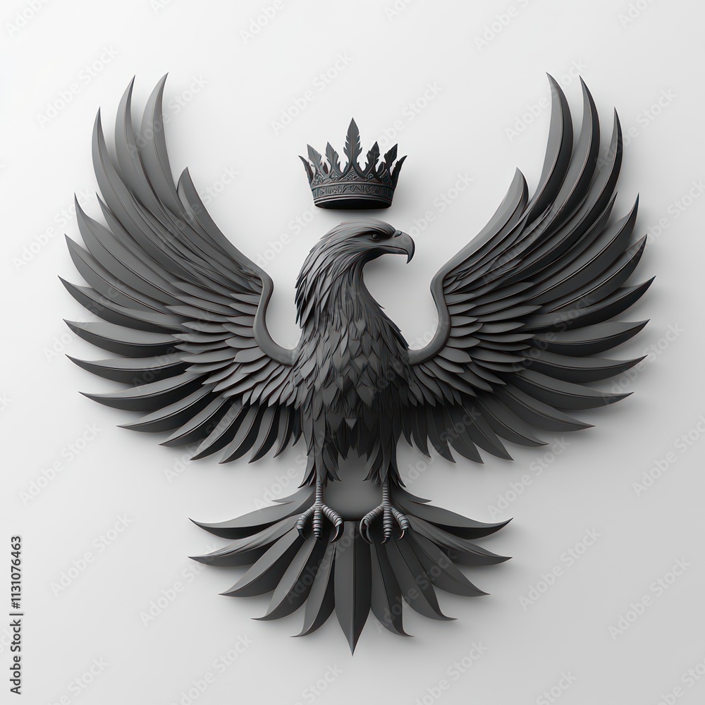 Obraz premium 3D rendering of a majestic eagle with a crown, symbolizing power and royalty.