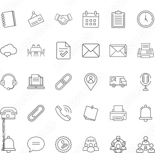 Business Communication Icons Meeting, Teamwork, Schedule, and Technology