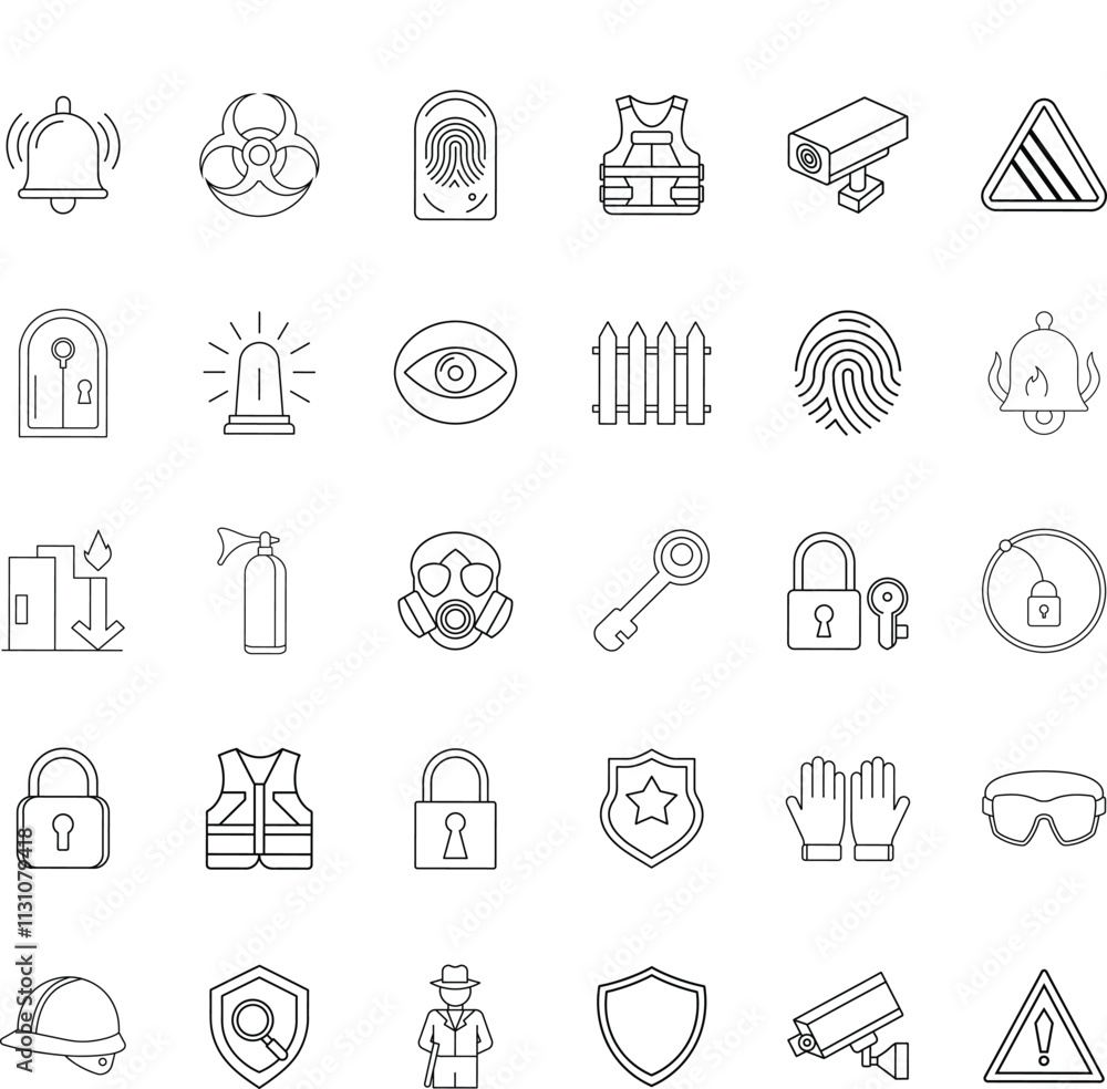 Fototapeta premium Safety Security Icons Protection, Surveillance, and Emergency Preparedness