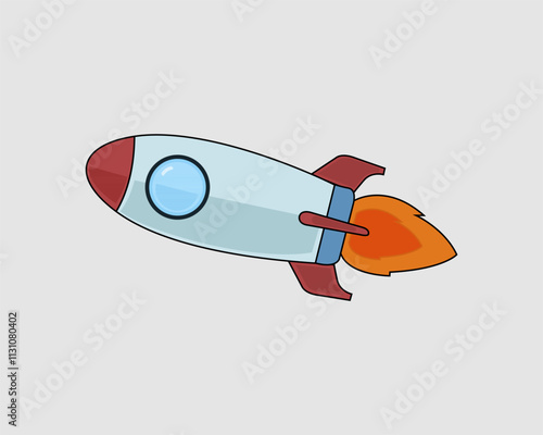 Illustration, Cartoon rocket with bright colors and fire tail. Suitable for space-themed projects, educational materials, children's designs, or creative digital content.