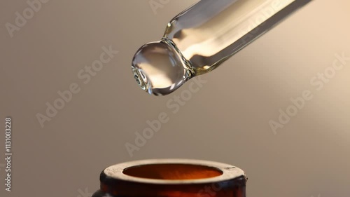 Wallpaper Mural Pipette with brown cosmetic bottle close-up. A drop of hyaluronic acid falls into the bottle. Torontodigital.ca