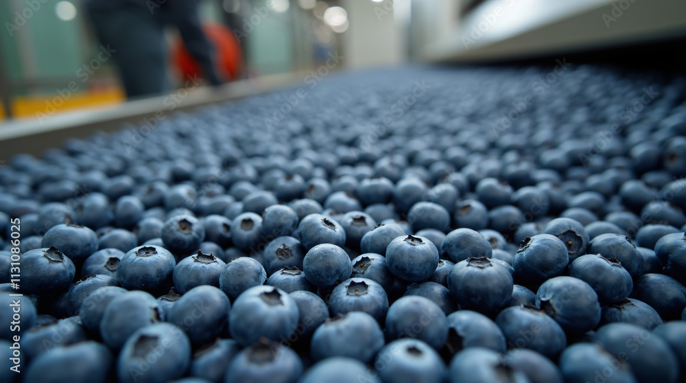 Fototapeta premium blueberries in a factory, generative ai