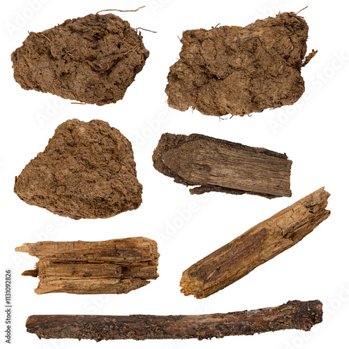 Collection of various dirt and wood pieces